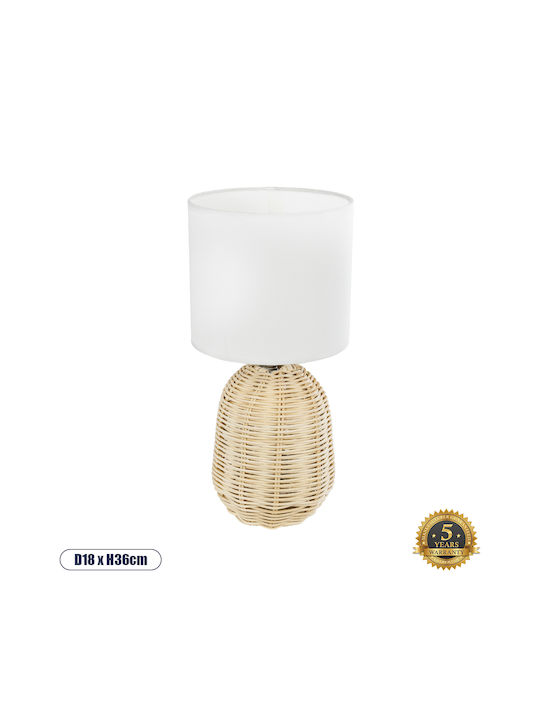 GloboStar Wood Table Lamp for Socket E27 with White Shade and Beige Base