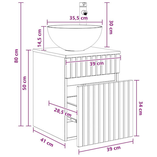 vidaXL Vanity Unit with Sink M39xD41xH64.5cm Brown