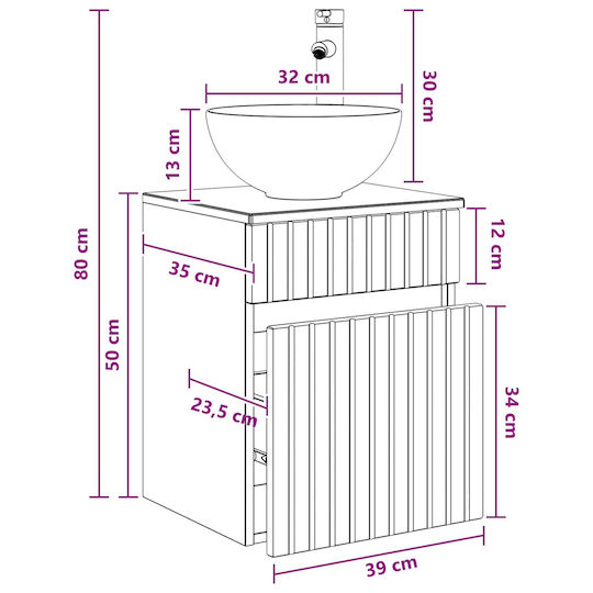 vidaXL Vanity Unit with Sink M39xD35xH63cm Brown