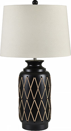 Cage Ceramică Lampă de masă cu Abajur Alb și Bază Negru