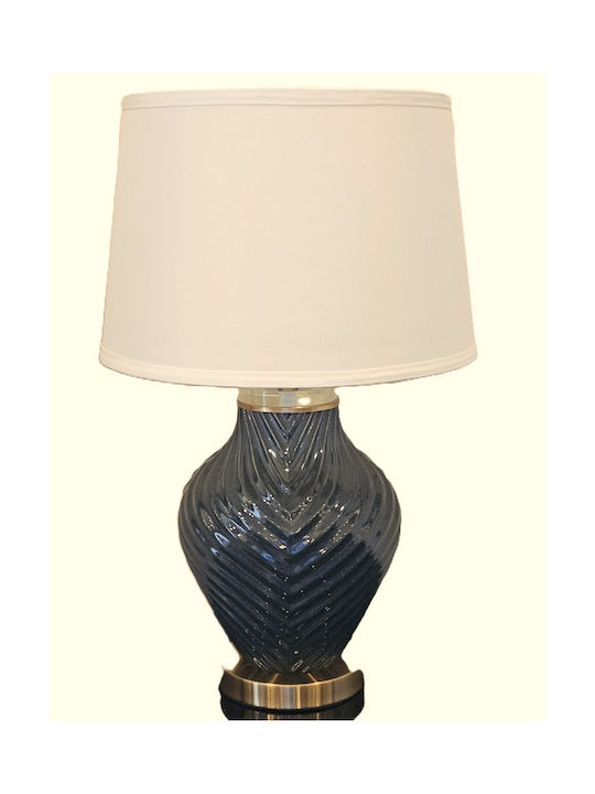 La Belle Maison Ceramic Table Lamp for E27 Socket with White Shade and Blue Base D1778