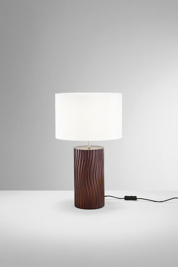 Fan Europe Woodlog Iwoodlogl Lămpi De Masă Din Lemn Led Încorporat Cu Abajur Alb Și Bază Bronz