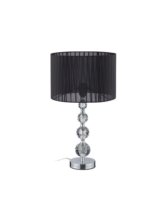 Relaxdays Lampă de Masă din Cristal pentru Soclu E27 cu Abajur Negru și Bază