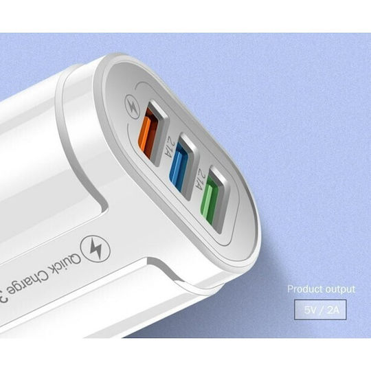 Alista Home Incarcator Fara Cablu cu 3 Porturi USB-A 18W Quick Charge 3.0 Alb (161522)