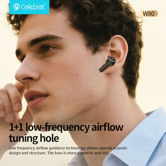 Celebrat W80 In-ear Bluetooth Handsfree Headphones with Sweat Resistance and Charging Case White