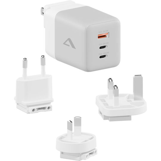 Alogic GaN Charger with USB-A Port and 2 USB-C Ports and USB-C - USB-C Cable 67W White