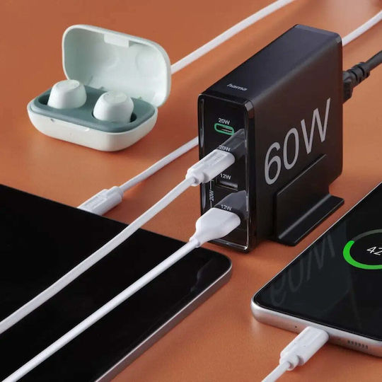 HAMA с 2 USB-A порта и 2 USB-C порта 60W Power Delivery Черен (00201628)