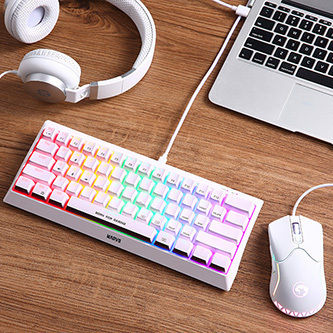 Marvo 61R Гейминг Механична Клавиатура 60% с Custom Red Суичове и RGB Осветление (Английски US) Бяла