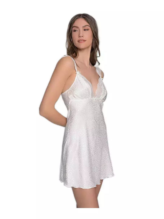 Milena by Paris Καλοκαιρινό Σατέν Νυφικό Γυναικείο Νυχτικό με String Ιβουάρ