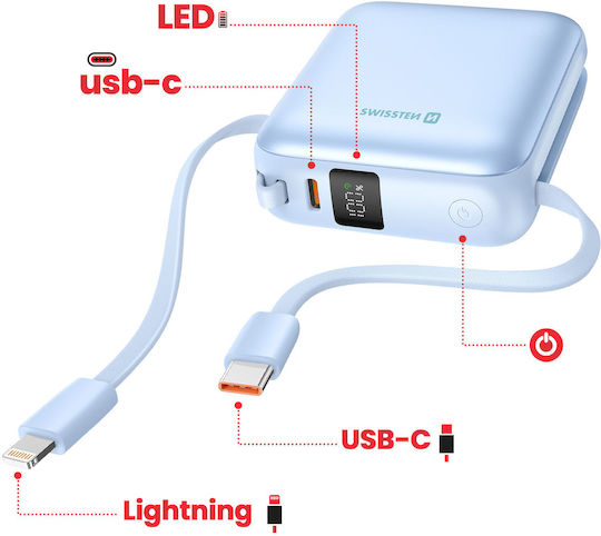 Swissten Power Bank 10000mAh 20W mit USB-C Ausgangsanschlüsse Blau