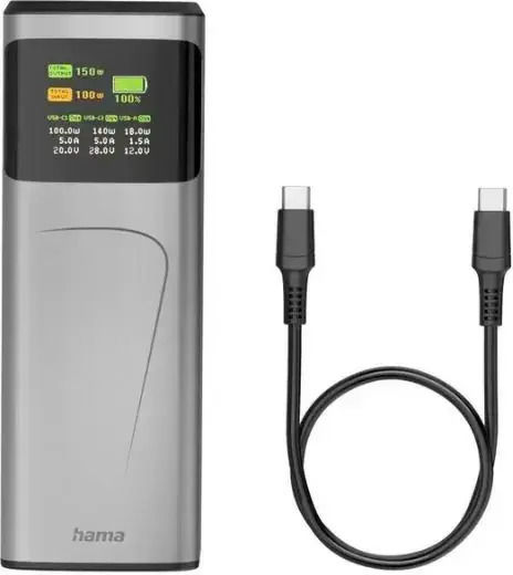 HAMA High Power 24000mAh 150W with USB-A Port and 2 USB-C Ports Quick Charge 3.0 Gray