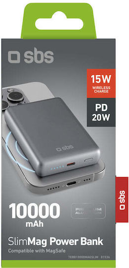 SBS MagSafe Външна Батерия 10000mAh 20W с USB-C Порт Сива