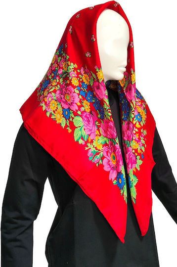 Traditional Thrace Headscarf Multicolor Floral 90x90cm Mark196 Burgundy