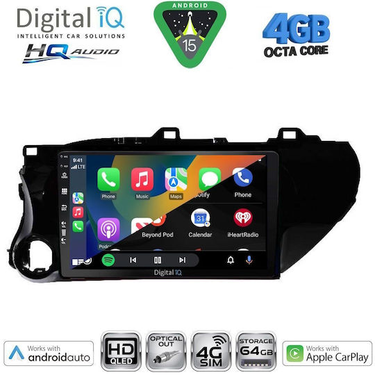 Digital IQ Ηχοσύστημα Αυτοκινήτου για Toyota Hilux 2005-2016 με A/C (Bluetooth/USB/WiFi/GPS/Apple-Carplay/Android-Auto) με Οθόνη Αφής 9"