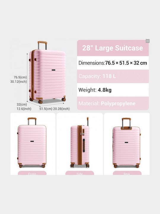 Miss Lulu Large Hard Travel Suitcase Pink and Brown Height 75cm