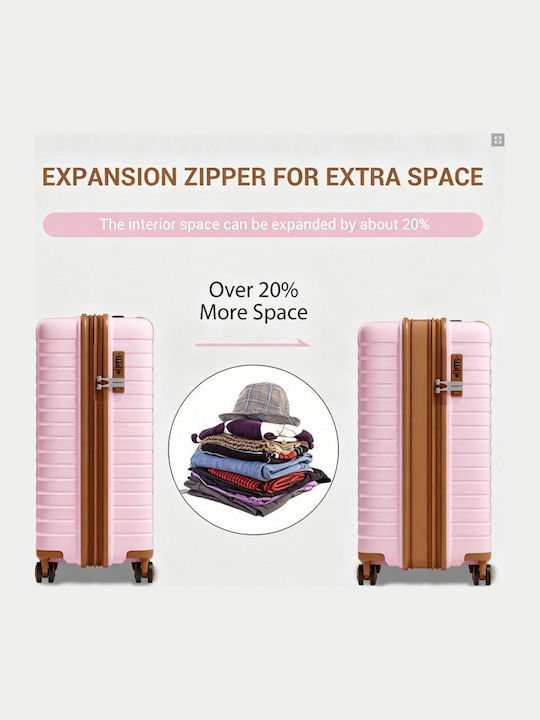 Miss Lulu Large Hard Travel Suitcase Pink and Brown Height 75cm