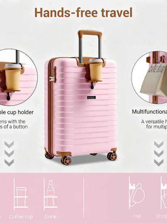 Miss Lulu Cabin Hard Travel Suitcase Pink and Brown Height 55cm