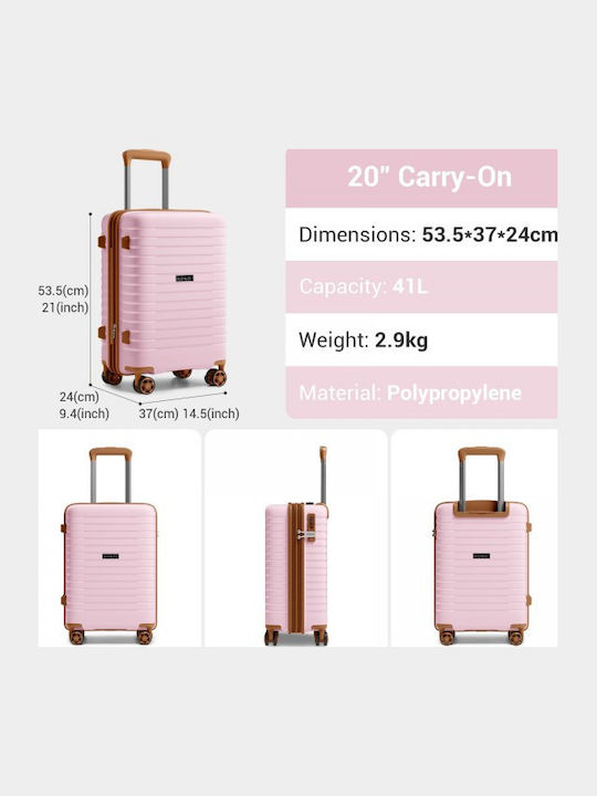 Miss Lulu Cabin Hard Travel Suitcase Pink and Brown Height 55cm