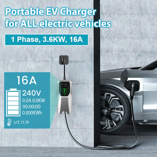 Junsun Tragbarer Einphasiger Elektroauto-Ladestation 3,5 kW mit Integriertem Kabel Typ 2