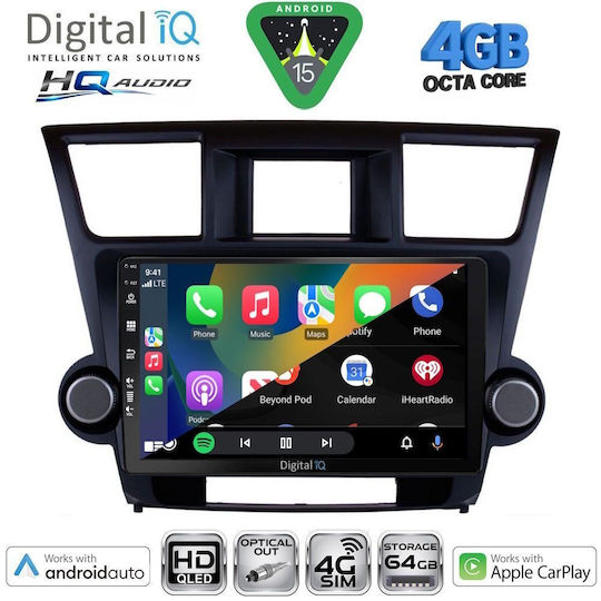 Digital IQ Ηχοσύστημα Αυτοκινήτου για Toyota Highlander 2008-2015 (Bluetooth/USB/WiFi/GPS/Apple-Carplay/Android-Auto) με Οθόνη Αφής 10"