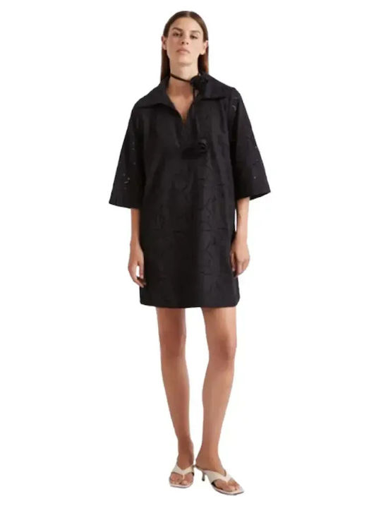 Summer Mini Shirt Dress Black