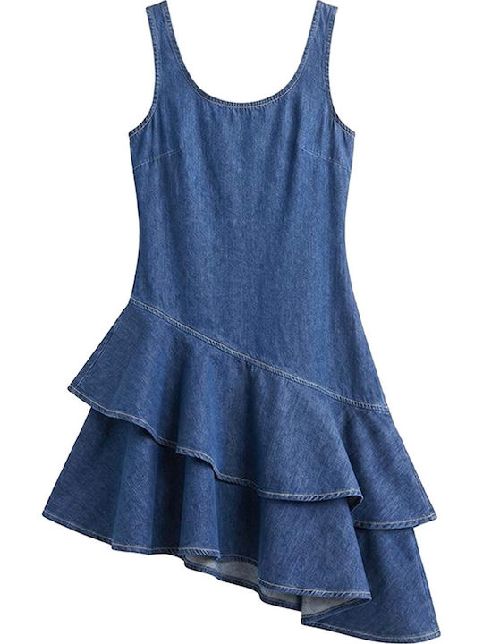 Καλοκαιρινό Mini Φόρεμα Τζιν με Βολάν Dark Aged Denim
