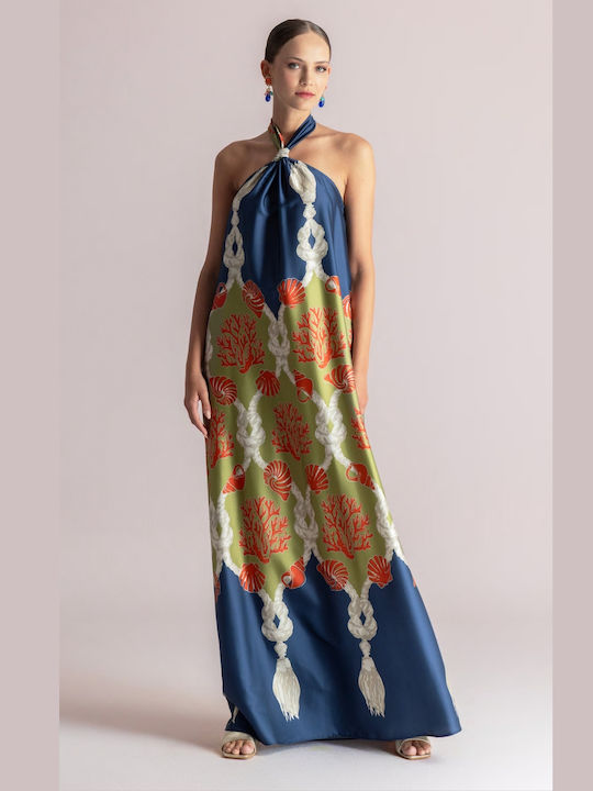 Summer Maxi Evening Satin Open Back Multicolour Dress