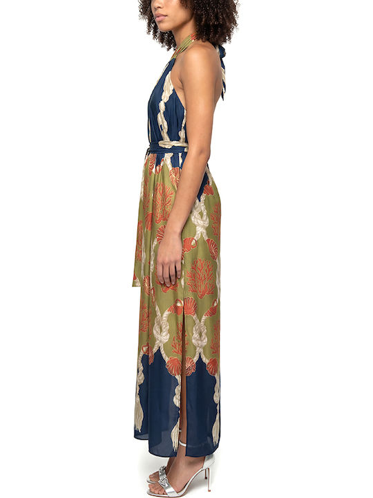 Summer Maxi Evening Satin Open Back Multicolour Dress