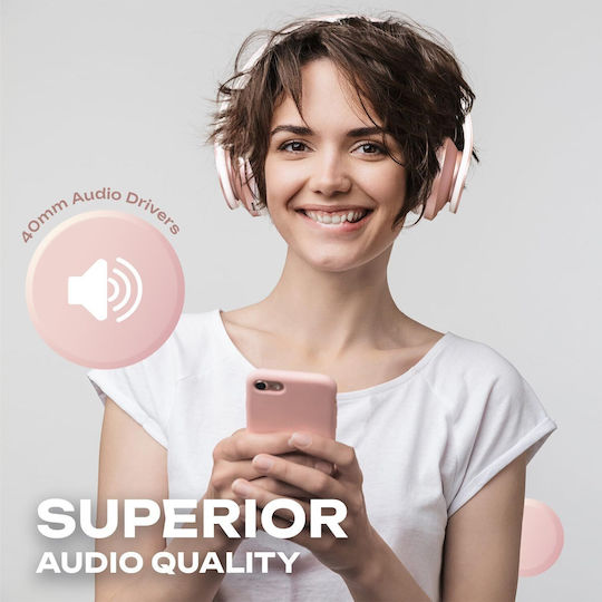 PowerLocus Безжични и Жични Over Ear Слушалки с Радио с 15 Часа Работа Розово Злато