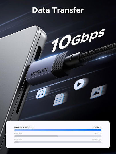 Ugreen Cablu video USB 3.1 USB-C tată - USB-C 100W PD Negru 1m 35767