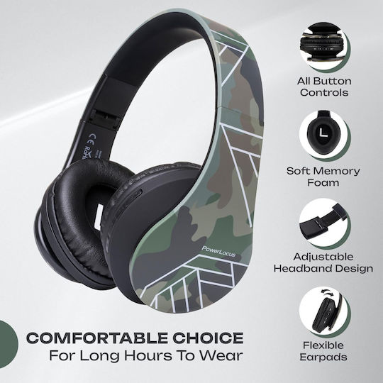 PowerLocus P2 Wireless / Wired Over Ear Headphones with Radio with 20 Hours Playing Time Camouflage