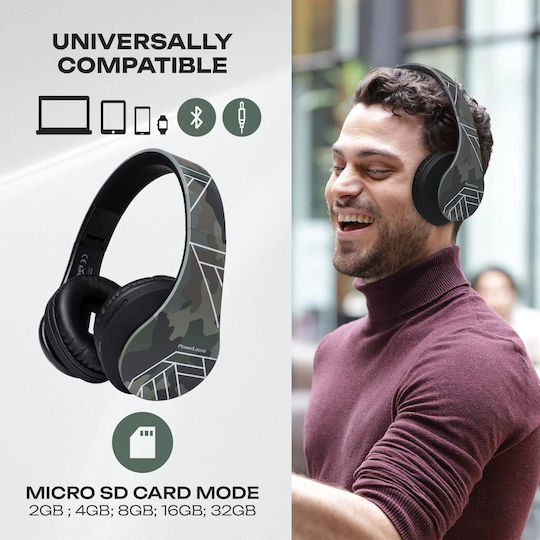 PowerLocus P2 Wireless / Wired Over Ear Headphones with Radio with 20 Hours Playing Time Camouflage