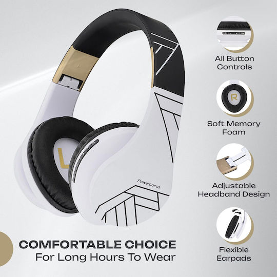 PowerLocus P2 Wireless / Wired Over Ear Headphones with Radio with 20 Hours Playing Time Black / White