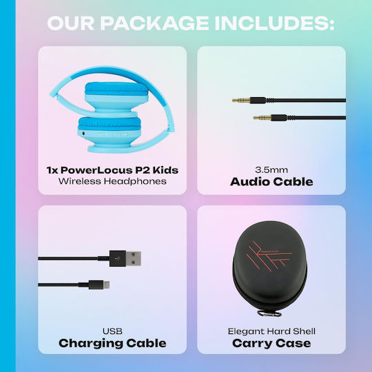 PowerLocus P2 Kids Căști Audio Wireless Bluetooth Over Ear Albastru Deschis