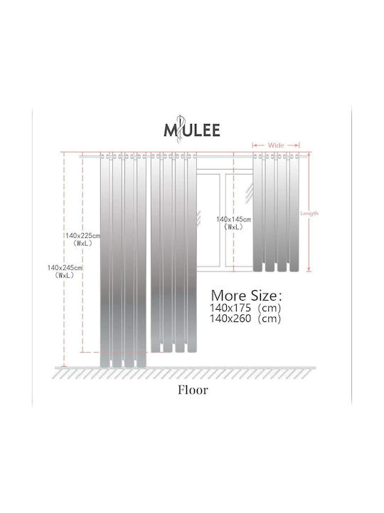Miulee Κουρτίνα Παραθύρου με Τρουκς Gray 140x175εκ.