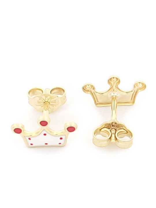 Kids Earrings Studs Crowns Made of 9K Gold