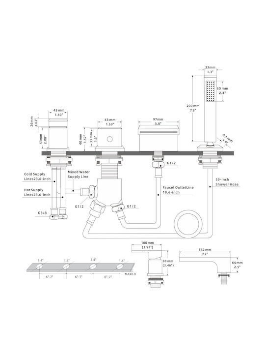 Mixing Bath Faucet Complete Set Black