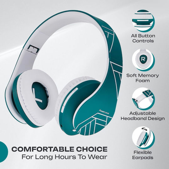 PowerLocus P2 Wireless / Wired Over Ear Headphones with Radio with 20 Hours Playing Time White / Blue