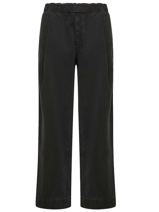 Women's Fabric Trousers with Rubber Band in Relaxed Fit Lyocell Denim
