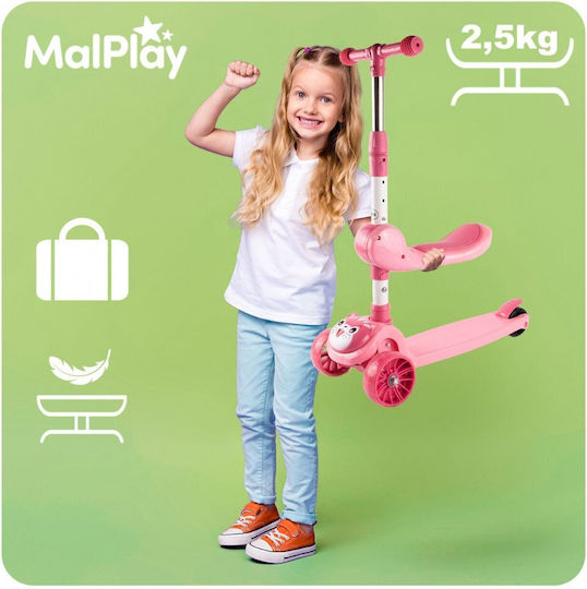 MalPlay Scuter Copii 3 Roți Cu Iluminare LED Pentru Vârsta 3+ Roz