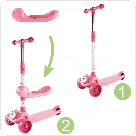 MalPlay Scuter Copii 3 Roți Cu Iluminare LED Pentru Vârsta 3+ Roz