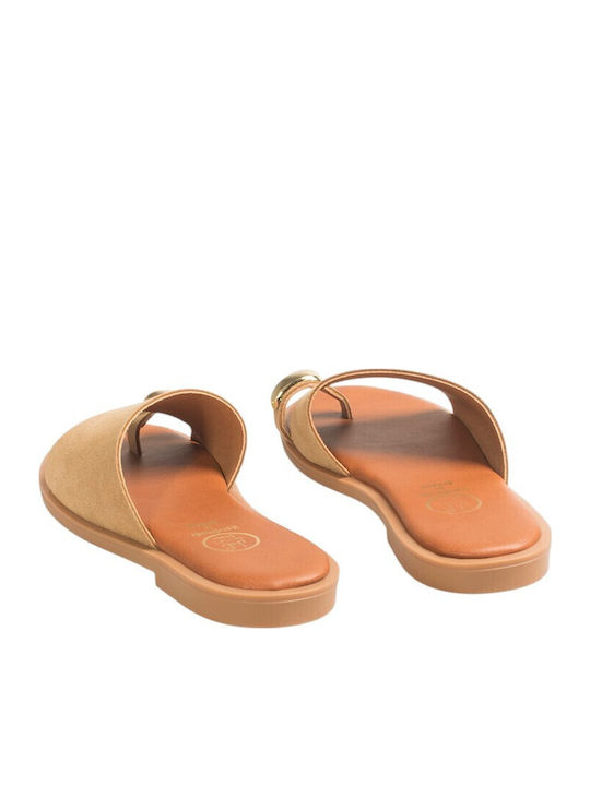 Leather Women's Flat Sandals Beige