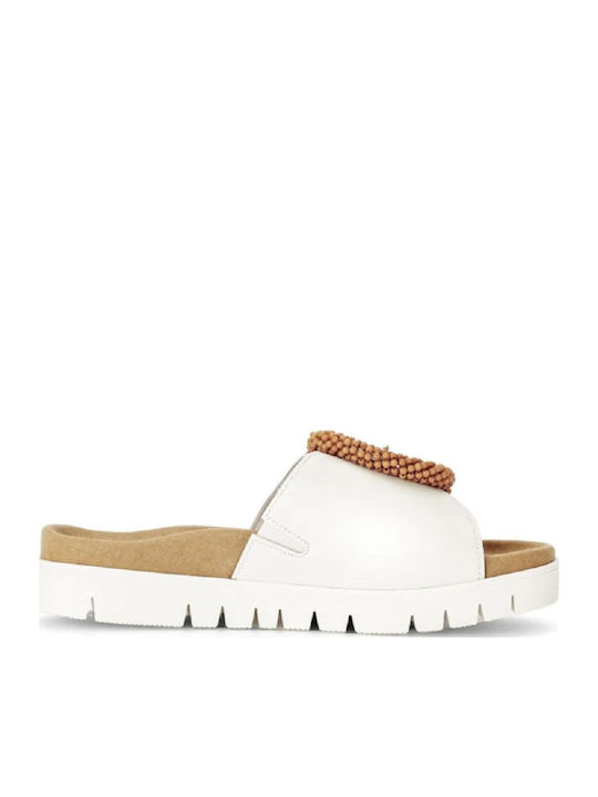 Leder Flache Damen Sandalen Weiß