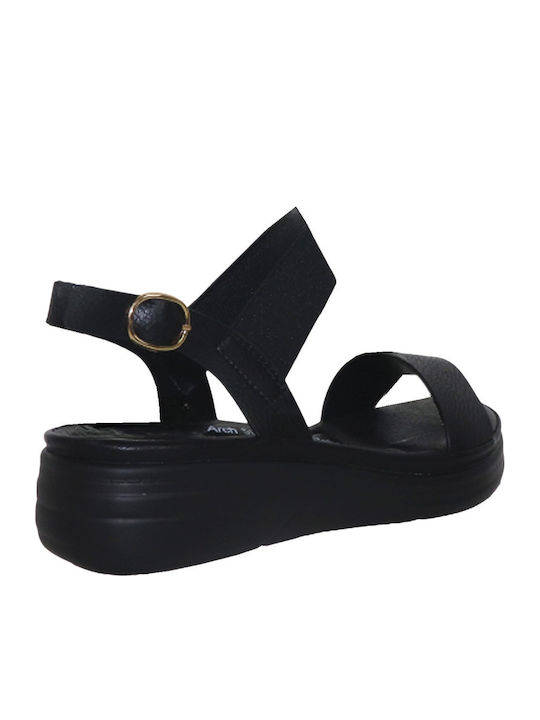 Γυναικεία Ανατομικά Σανδάλια Flatforms Μαύρα