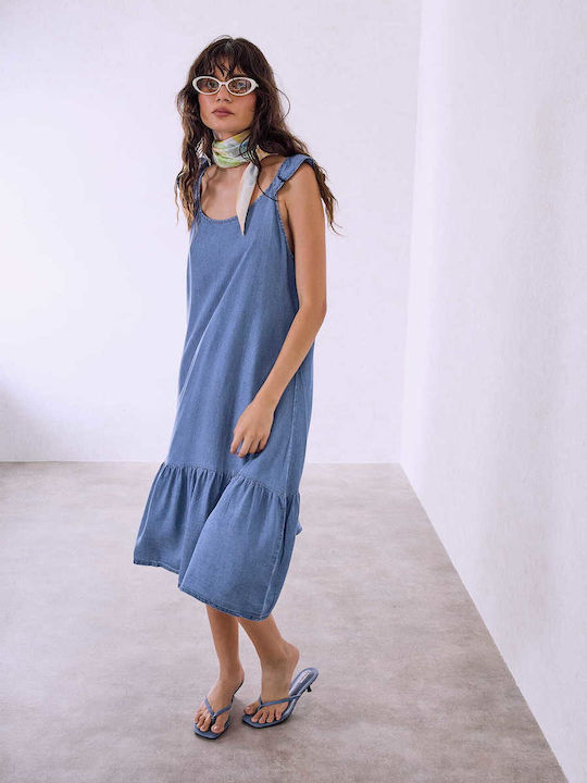 Celestino Women's Dress Ruffle Midi Loose Fit Light Blue