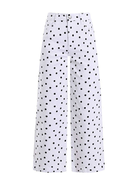 Celestino Women's Jeans Wide Leg Polka Dot Loose Fit White