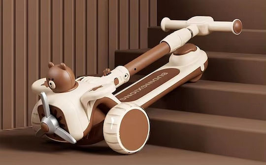 Kinderroller Klappbar 3-Rad mit Sitz für 3+ Jahre Braun
