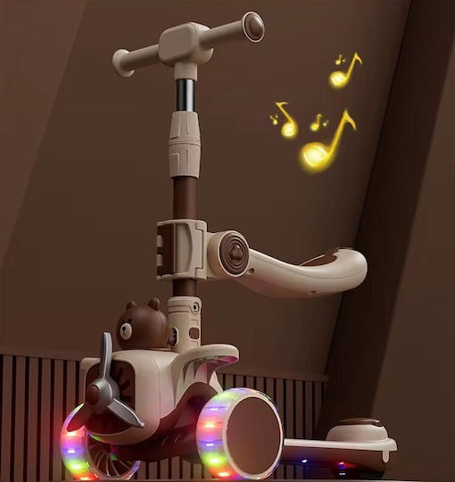 Kinderroller Klappbar 3-Rad mit Sitz für 3+ Jahre Braun