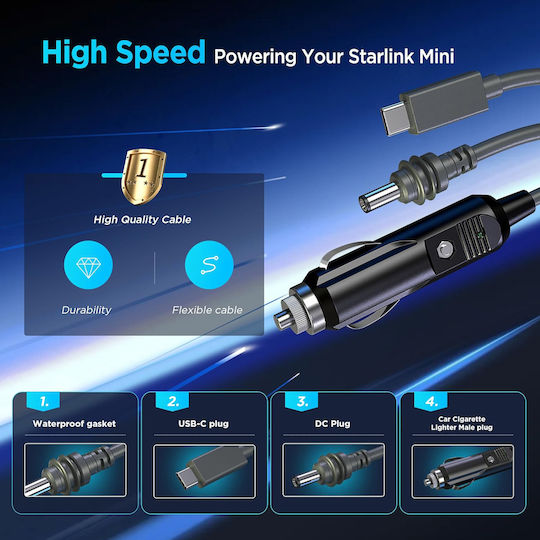 Power Cable Starlink Mini Usb-c Dc 12v Car Cable 5m