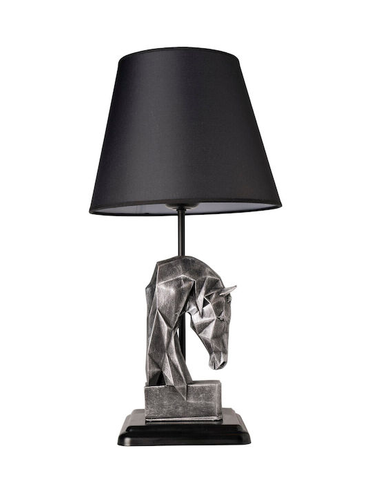 Table Lamp with Horse Figure Black Silver 24x50cm